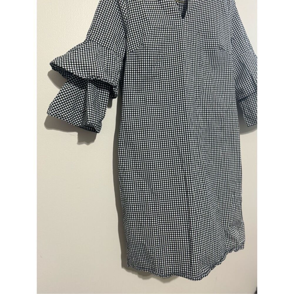 J Mclaughlin Dress Womens Large Black Letty Bell Sleeve Gingham Ruffled Stretch - Picture 4 of 9